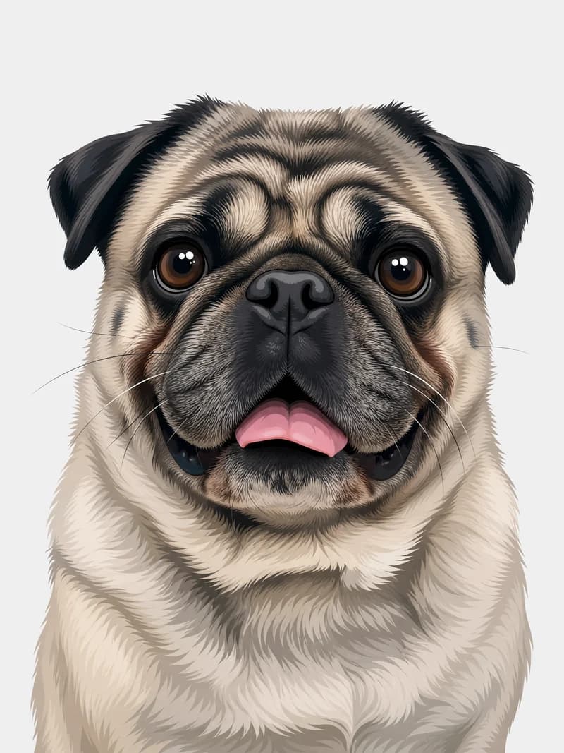 Retrato ilustrado de um pug